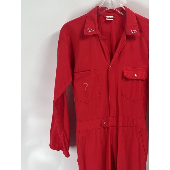 Penelope Gazin Jumpsuit Red Cotton Boliersuit Coveralls Yes No Sz Meduim - Picture 2 of 5
